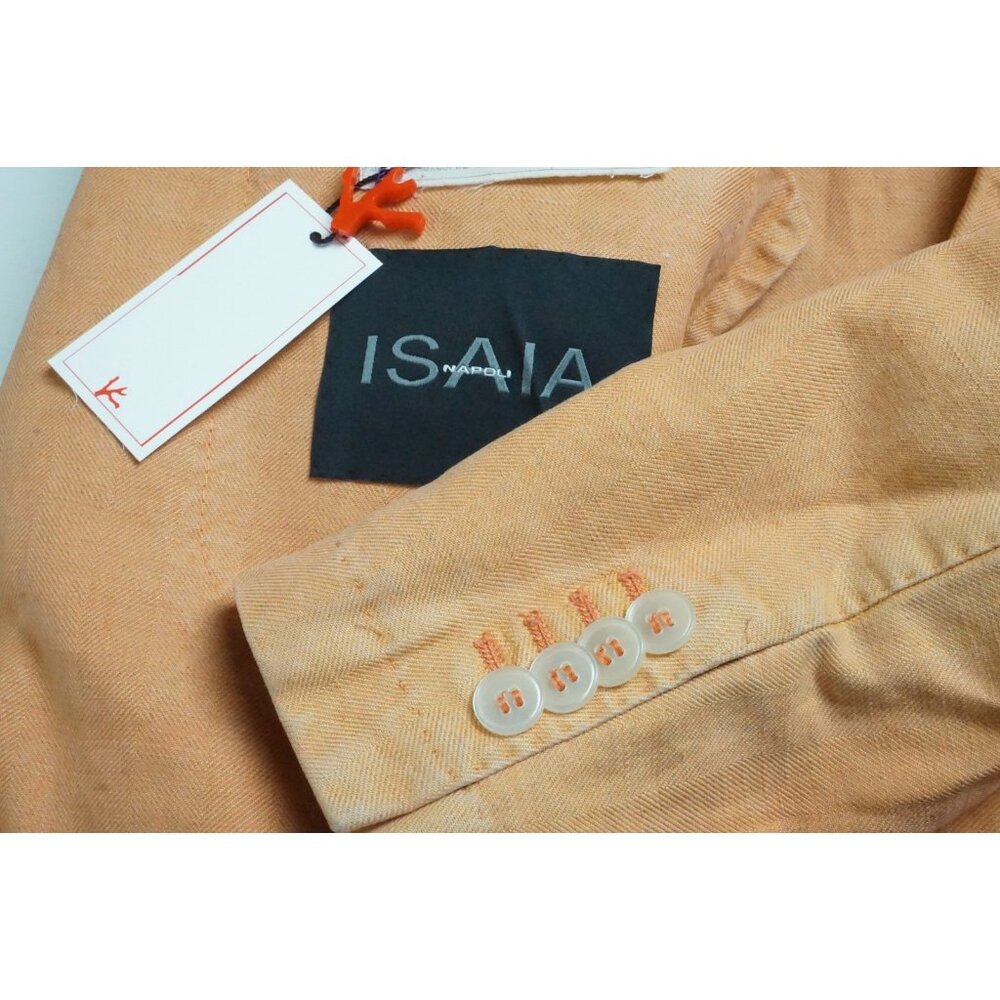 Isaia Napoli Light Orange Woven Linen Blend Sport Coat Jacket 38R NEW
